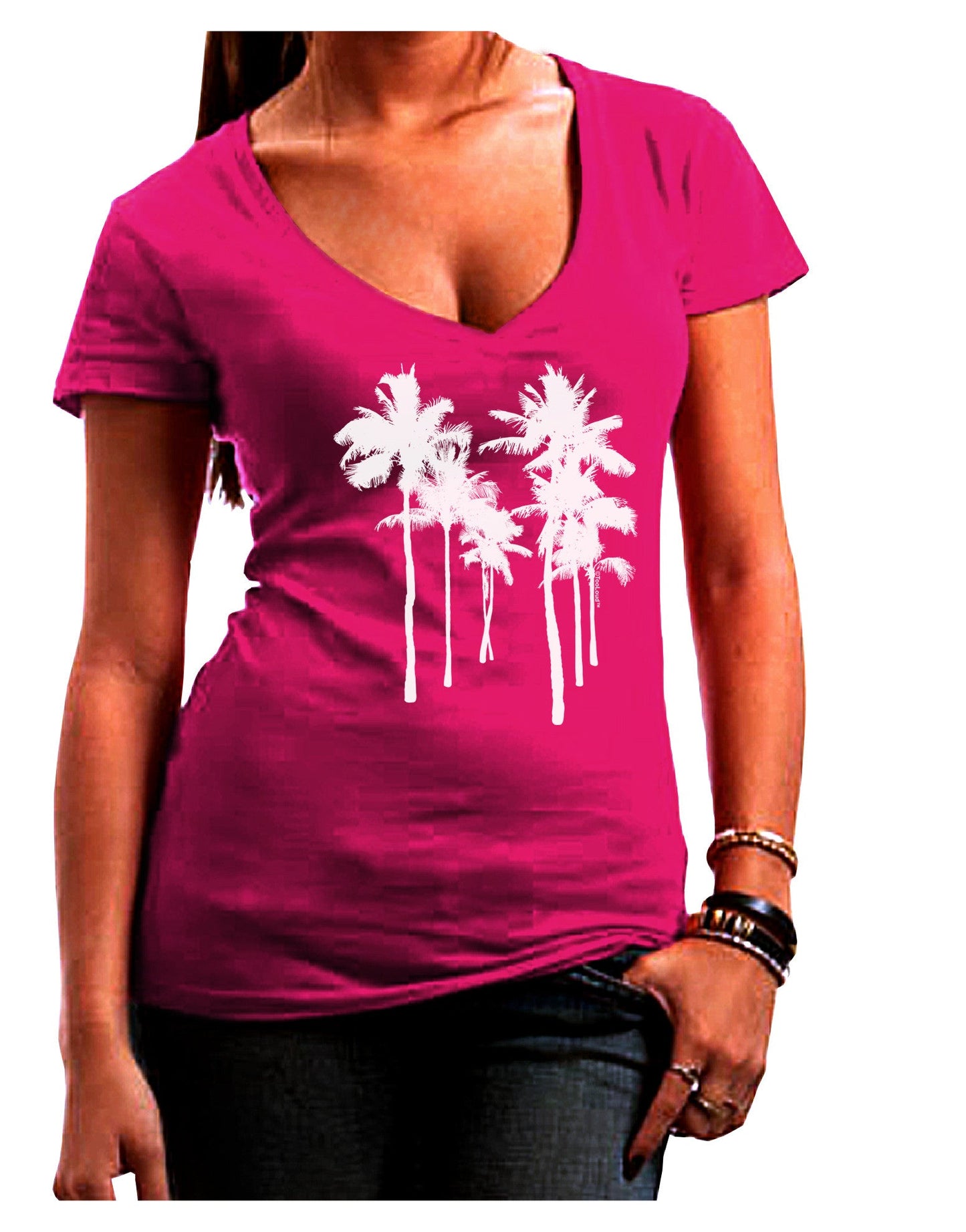 Palm Rows Silhouette Womens V-Neck Dark T-Shirt-Womens V-Neck T-Shirts-TooLoud-Hot-Pink-Juniors Fitted Small-Davson Sales
