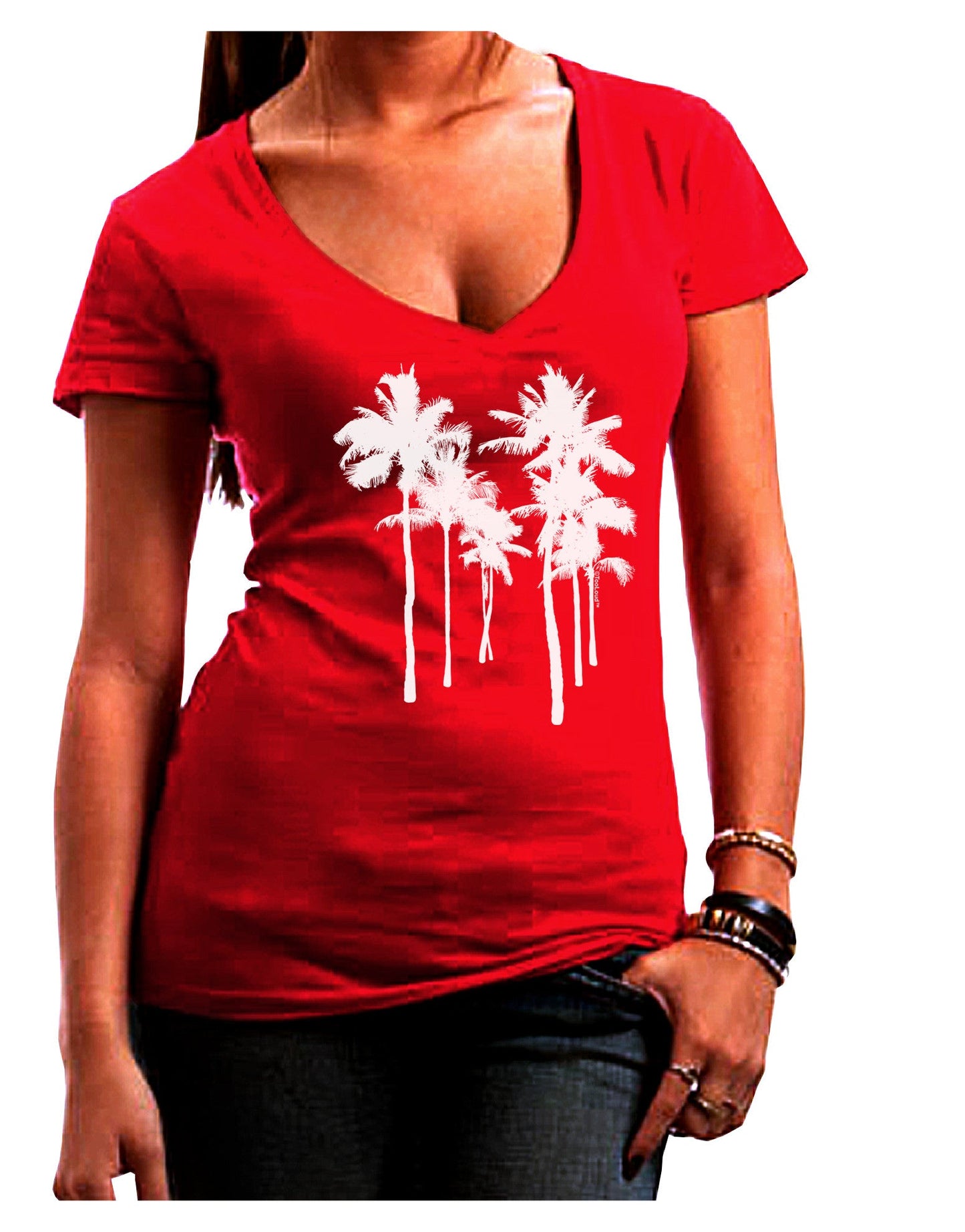Palm Rows Silhouette Womens V-Neck Dark T-Shirt-Womens V-Neck T-Shirts-TooLoud-Red-Juniors Fitted Small-Davson Sales