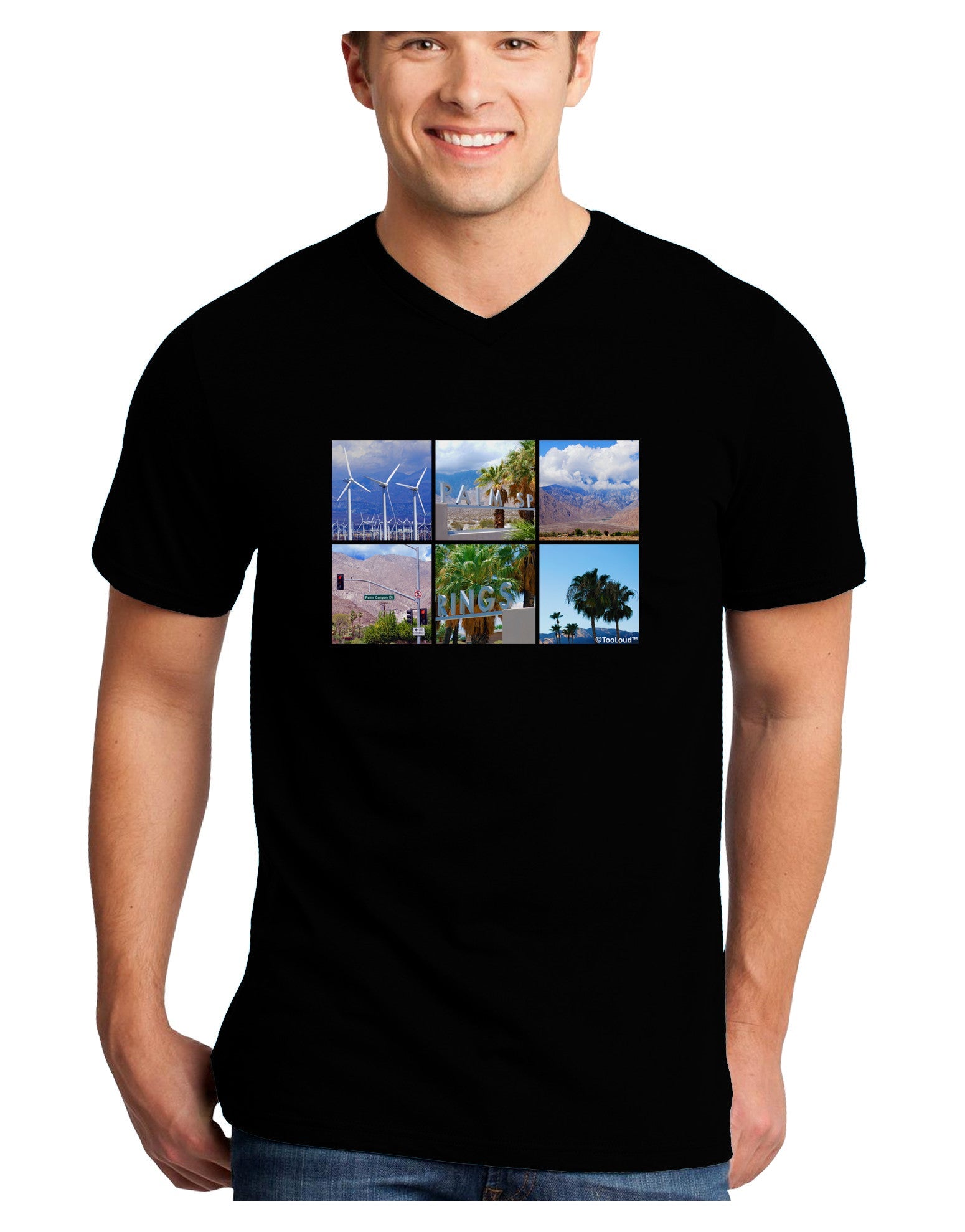Palm Springs Square Collage Adult Dark V-Neck T-Shirt-TooLoud-Black-Small-Davson Sales