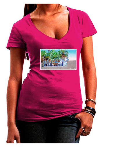 Palm Springs Watercolor Juniors V-Neck Dark T-Shirt-Womens V-Neck T-Shirts-TooLoud-Hot-Pink-Juniors Fitted Small-Davson Sales