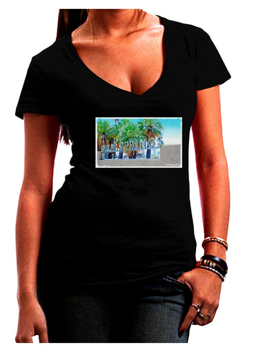 Palm Springs Watercolor Juniors V-Neck Dark T-Shirt-Womens V-Neck T-Shirts-TooLoud-Black-Juniors Fitted Small-Davson Sales