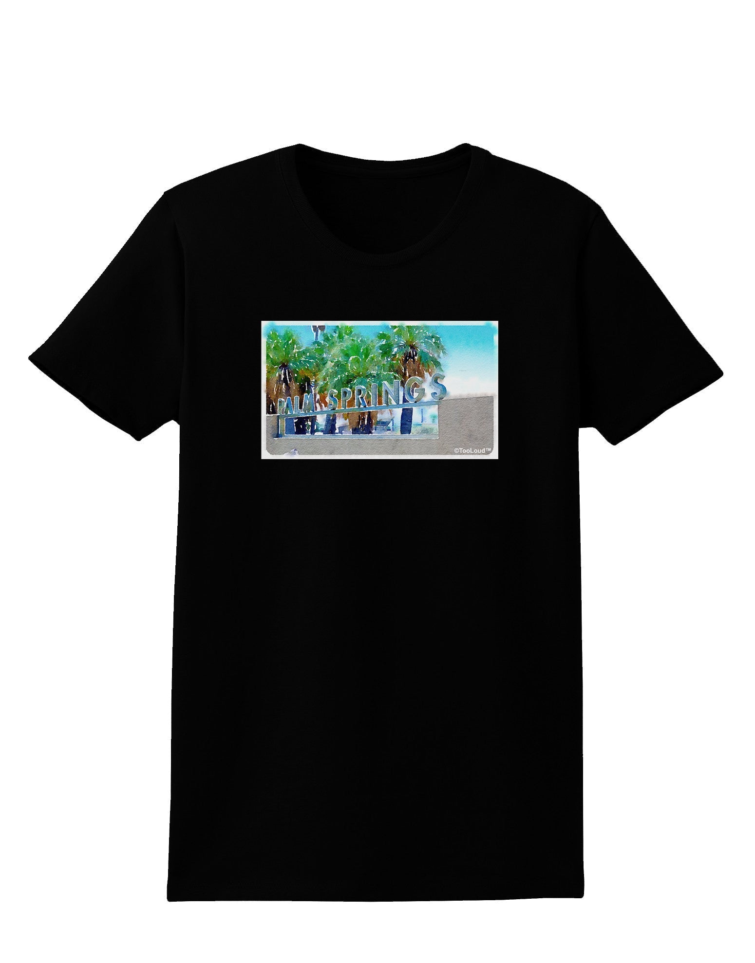 Palm Springs Watercolor Womens Dark T-Shirt-TooLoud-Black-X-Small-Davson Sales