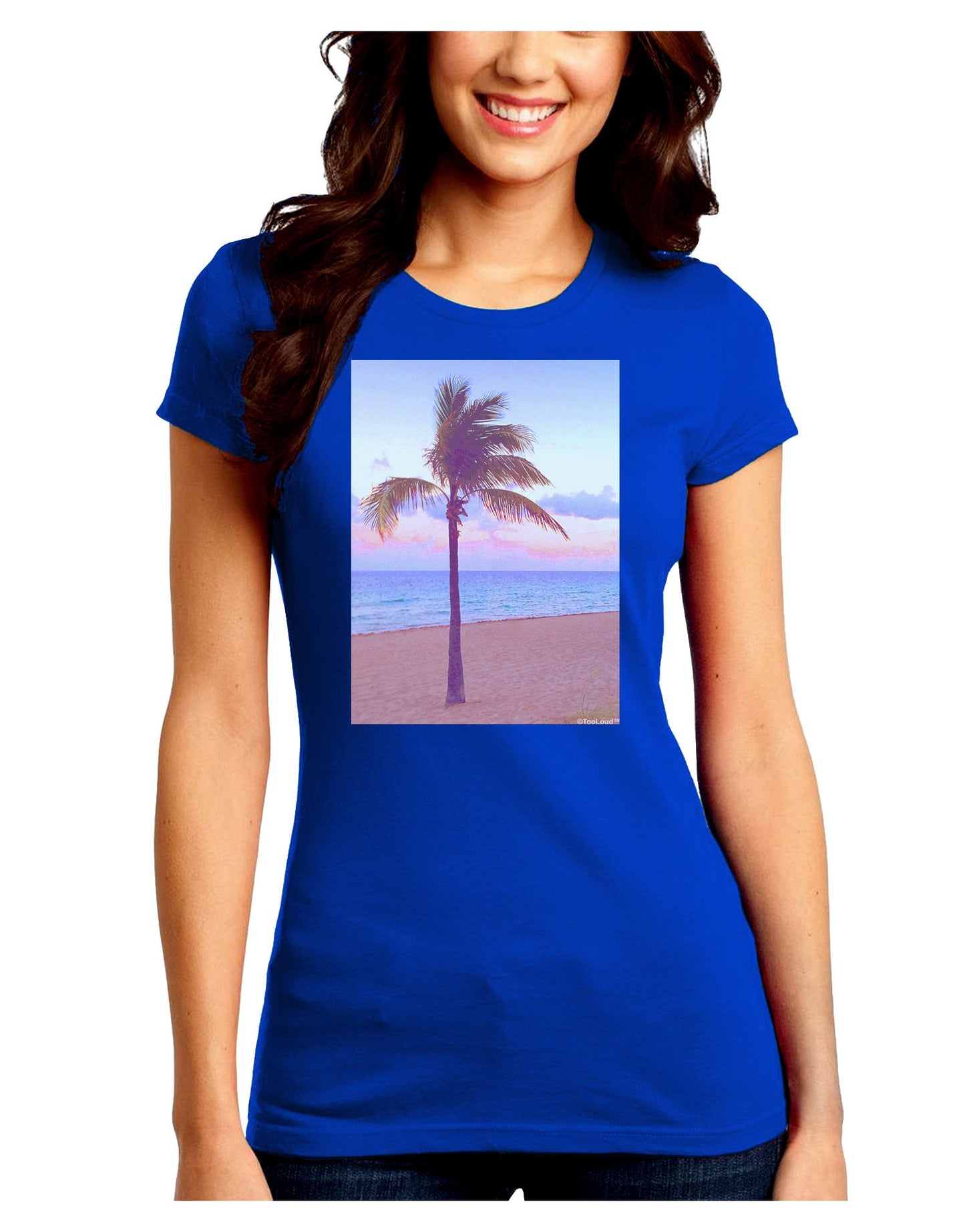 Palm Tree Beach Filter Juniors Petite Crew Dark T-Shirt-T-Shirts Juniors Tops-TooLoud-Royal-Blue-Juniors Fitted Small-Davson Sales