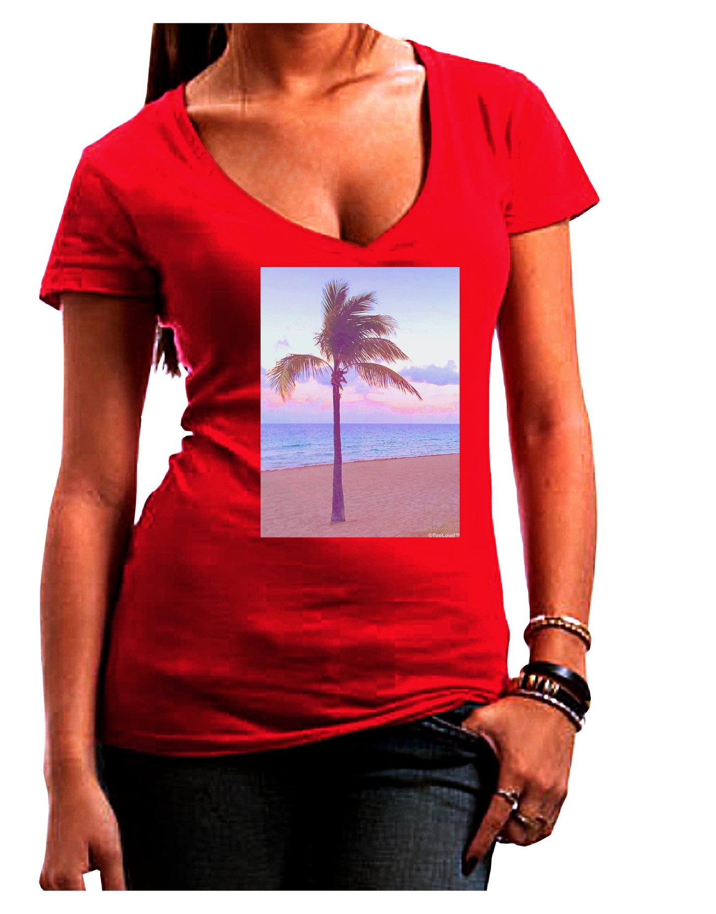 Palm Tree Beach Filter Womens V-Neck Dark T-Shirt-Womens V-Neck T-Shirts-TooLoud-Red-Juniors Fitted Small-Davson Sales
