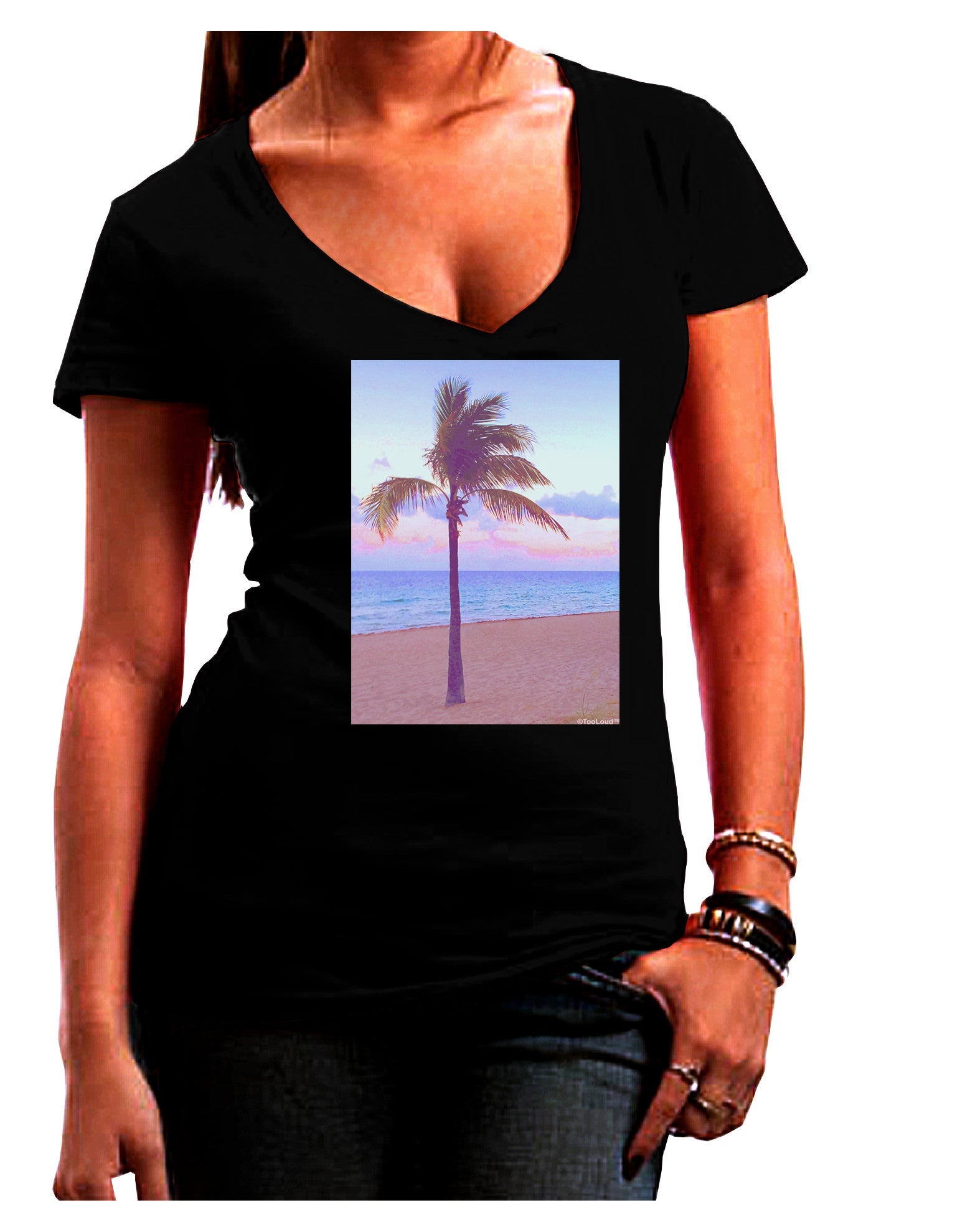 Palm Tree Beach Filter Womens V-Neck Dark T-Shirt-Womens V-Neck T-Shirts-TooLoud-Black-Juniors Fitted Small-Davson Sales