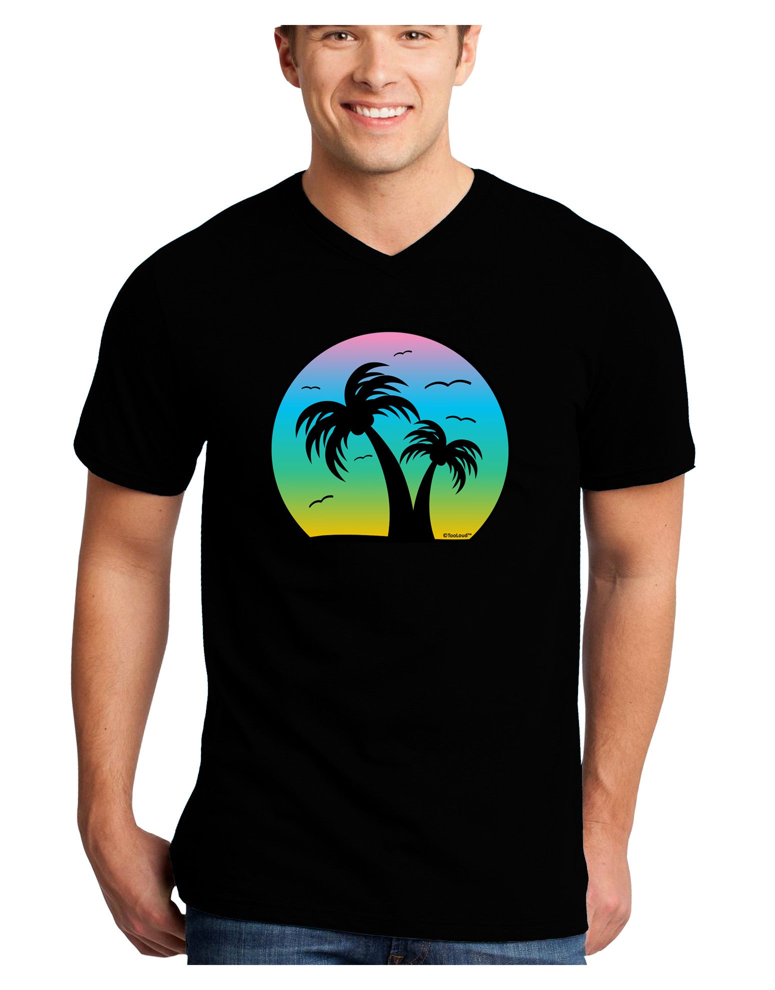 Palm Trees Silhouette - Beach Sunset Design Adult Dark V-Neck T-Shirt-TooLoud-Black-Small-Davson Sales