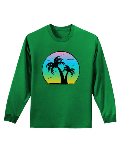 Palm Trees Silhouette - Beach Sunset Design Adult Long Sleeve Dark T-Shirt-TooLoud-Kelly-Green-Small-Davson Sales