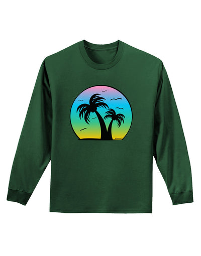 Palm Trees Silhouette - Beach Sunset Design Adult Long Sleeve Dark T-Shirt-TooLoud-Dark-Green-Small-Davson Sales