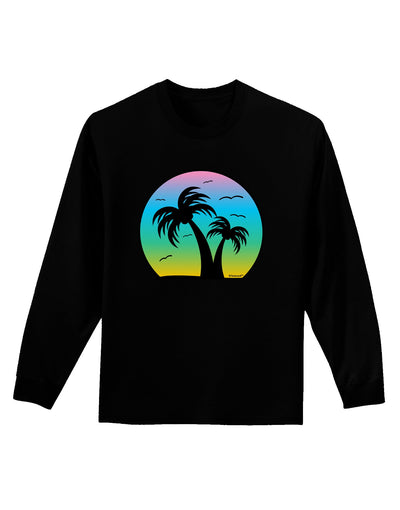 Palm Trees Silhouette - Beach Sunset Design Adult Long Sleeve Dark T-Shirt-TooLoud-Black-Small-Davson Sales