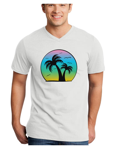 Palm Trees Silhouette - Beach Sunset Design Adult V-Neck T-shirt-Mens V-Neck T-Shirt-TooLoud-White-Small-Davson Sales