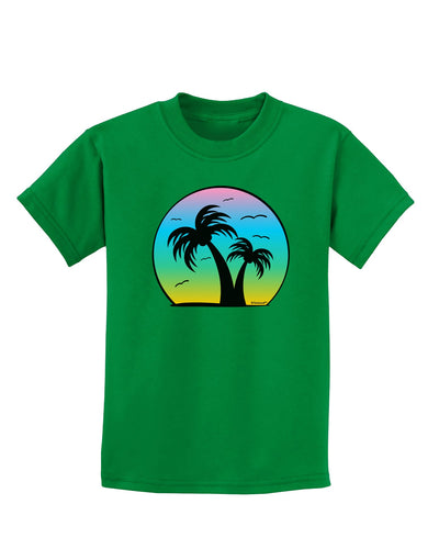 Palm Trees Silhouette - Beach Sunset Design Childrens Dark T-Shirt-Childrens T-Shirt-TooLoud-Kelly-Green-X-Small-Davson Sales