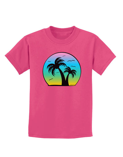 Palm Trees Silhouette - Beach Sunset Design Childrens Dark T-Shirt-Childrens T-Shirt-TooLoud-Sangria-X-Small-Davson Sales