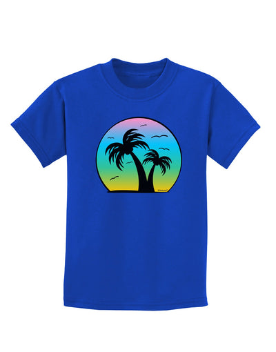 Palm Trees Silhouette - Beach Sunset Design Childrens Dark T-Shirt-Childrens T-Shirt-TooLoud-Royal-Blue-X-Small-Davson Sales