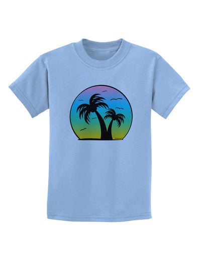 Palm Trees Silhouette - Beach Sunset Design Childrens T-Shirt-Childrens T-Shirt-TooLoud-Light-Blue-X-Small-Davson Sales