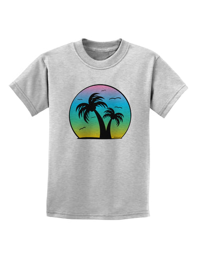 Palm Trees Silhouette - Beach Sunset Design Childrens T-Shirt-Childrens T-Shirt-TooLoud-AshGray-X-Small-Davson Sales