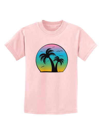 Palm Trees Silhouette - Beach Sunset Design Childrens T-Shirt-Childrens T-Shirt-TooLoud-PalePink-X-Small-Davson Sales