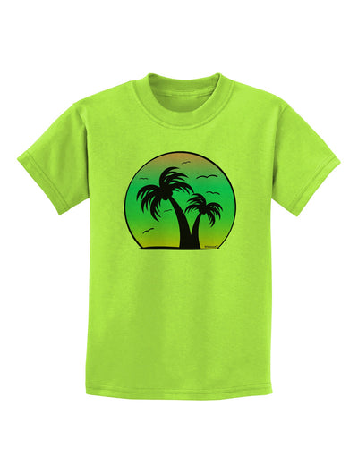 Palm Trees Silhouette - Beach Sunset Design Childrens T-Shirt-Childrens T-Shirt-TooLoud-Lime-Green-X-Small-Davson Sales