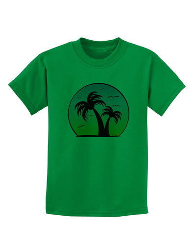 Palm Trees Silhouette - Beach Sunset Design Childrens T-Shirt-Childrens T-Shirt-TooLoud-Kelly-Green-X-Small-Davson Sales