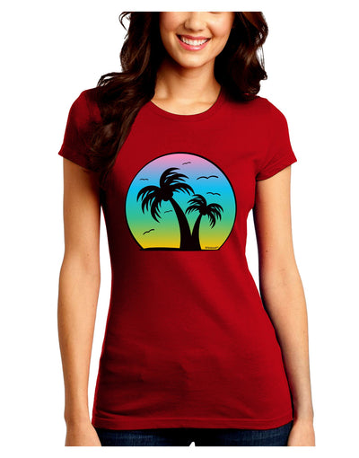 Palm Trees Silhouette - Beach Sunset Design Juniors Crew Dark T-Shirt-T-Shirts Juniors Tops-TooLoud-Red-Juniors Fitted Small-Davson Sales