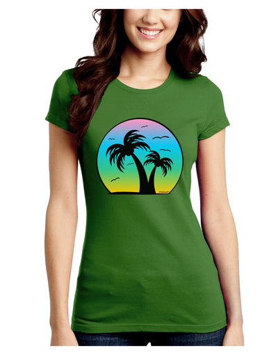 Palm Trees Silhouette - Beach Sunset Design Juniors Crew Dark T-Shirt-T-Shirts Juniors Tops-TooLoud-Kiwi-Green-Juniors Fitted Small-Davson Sales