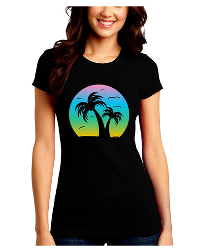 Palm Trees Silhouette - Beach Sunset Design Juniors Crew Dark T-Shirt-T-Shirts Juniors Tops-TooLoud-Black-Juniors Fitted Small-Davson Sales