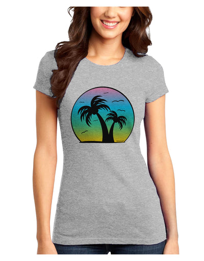 Palm Trees Silhouette - Beach Sunset Design Juniors T-Shirt-Womens Juniors T-Shirt-TooLoud-Ash-Gray-Juniors Fitted X-Small-Davson Sales