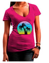 Palm Trees Silhouette - Beach Sunset Design Juniors V-Neck Dark T-Shirt-Womens V-Neck T-Shirts-TooLoud-Hot-Pink-Juniors Fitted Small-Davson Sales