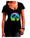 Palm Trees Silhouette - Beach Sunset Design Juniors V-Neck Dark T-Shirt-Womens V-Neck T-Shirts-TooLoud-Black-Juniors Fitted Small-Davson Sales