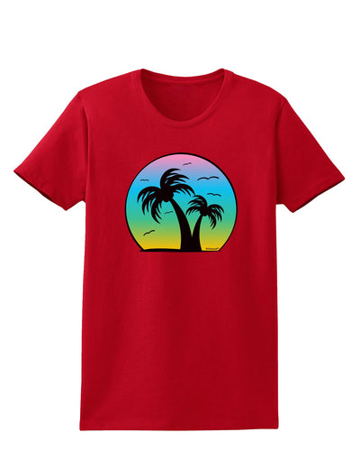 Palm Trees Silhouette - Beach Sunset Design Womens Dark T-Shirt-TooLoud-Red-X-Small-Davson Sales