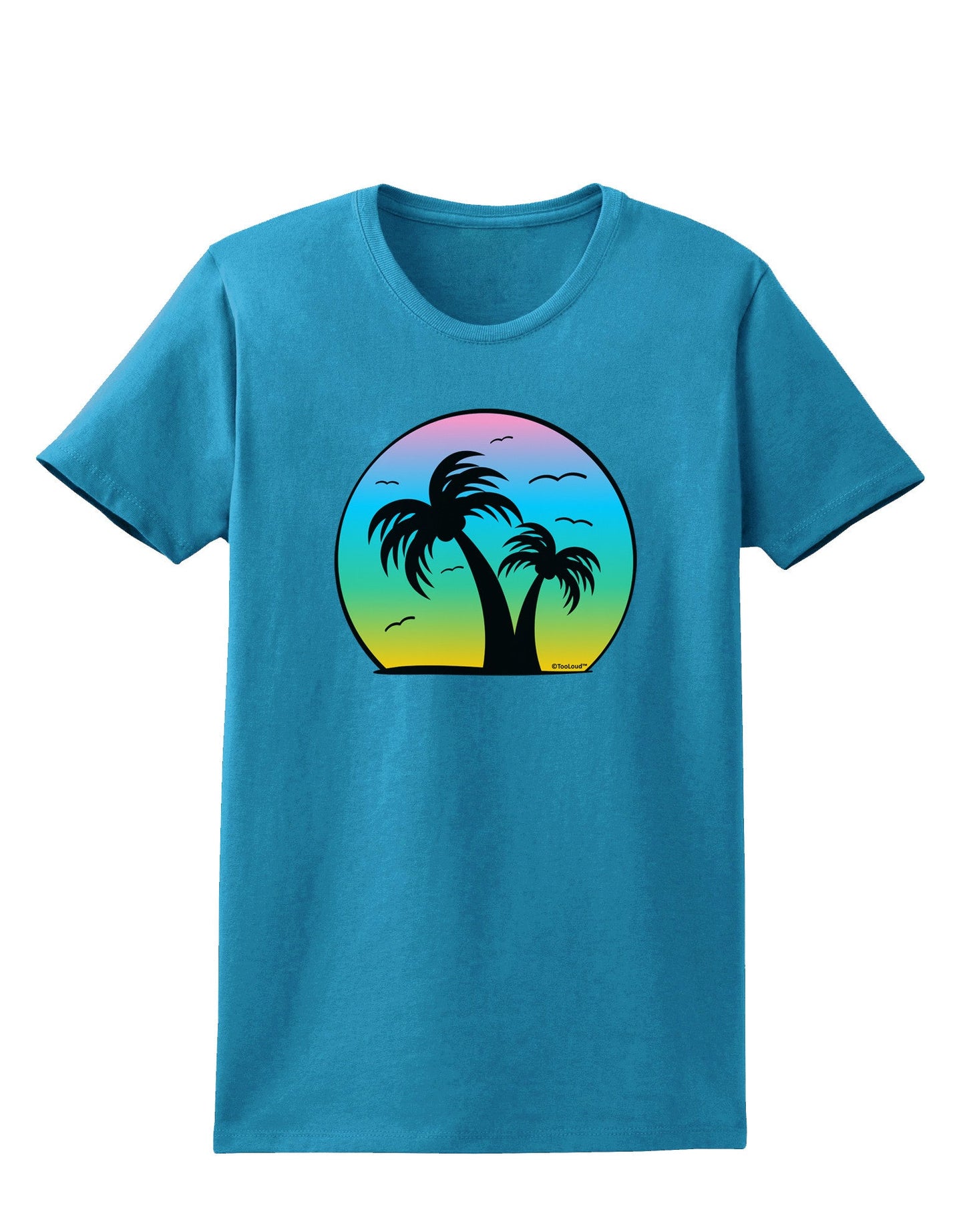 Palm Trees Silhouette - Beach Sunset Design Womens Dark T-Shirt-TooLoud-Turquoise-X-Small-Davson Sales