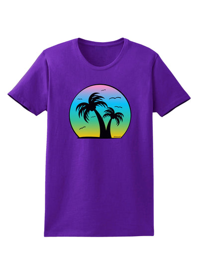 Palm Trees Silhouette - Beach Sunset Design Womens Dark T-Shirt-TooLoud-Purple-X-Small-Davson Sales