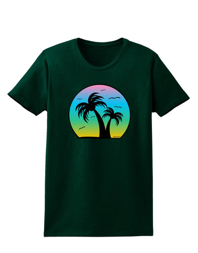 Palm Trees Silhouette - Beach Sunset Design Womens Dark T-Shirt-TooLoud-Forest-Green-Small-Davson Sales