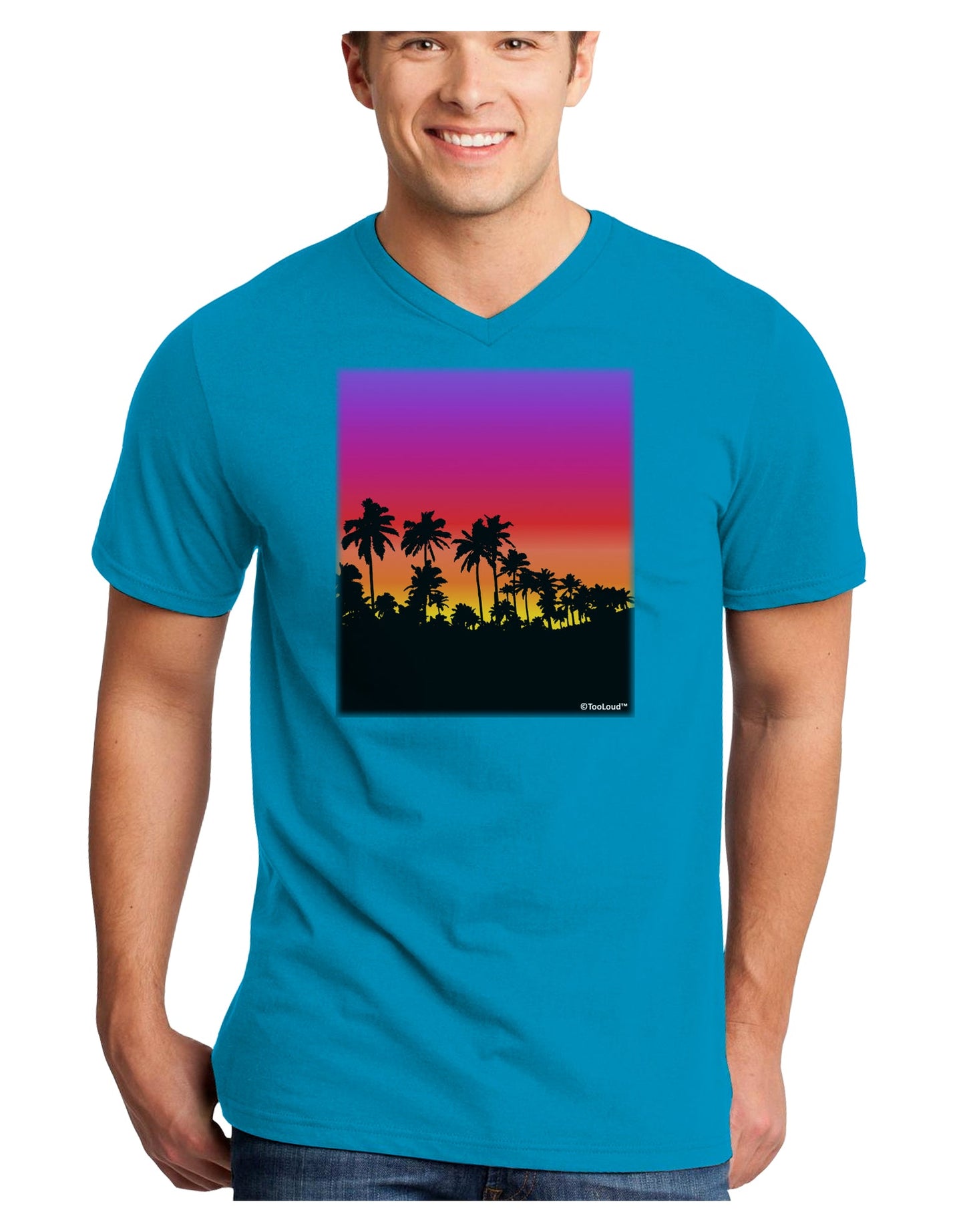 Palm Trees and Sunset Design Adult Dark V-Neck T-Shirt by TooLoud-Mens V-Neck T-Shirt-TooLoud-Turquoise-Small-Davson Sales