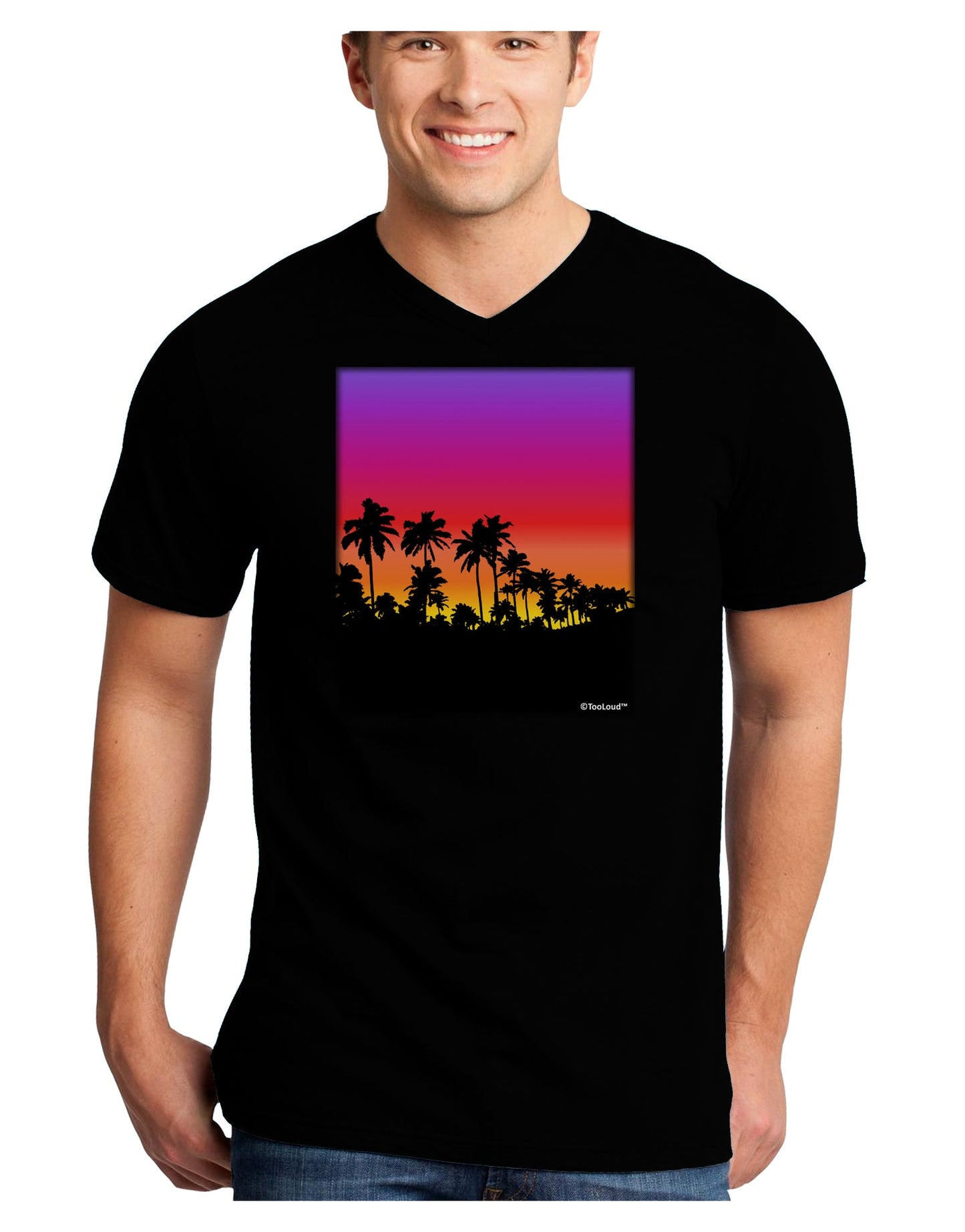 Palm Trees and Sunset Design Adult Dark V-Neck T-Shirt by TooLoud-Mens V-Neck T-Shirt-TooLoud-Black-Small-Davson Sales