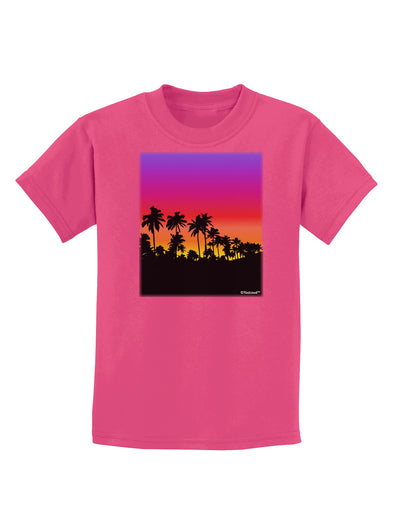 Palm Trees and Sunset Design Childrens Dark T-Shirt by TooLoud-Childrens T-Shirt-TooLoud-Sangria-X-Small-Davson Sales