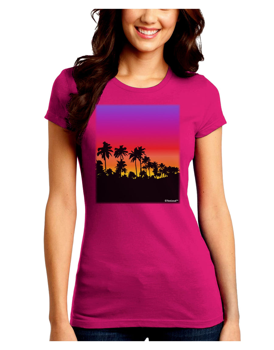 Palm Trees and Sunset Design Juniors Crew Dark T-Shirt by TooLoud-T-Shirts Juniors Tops-TooLoud-Black-Juniors Fitted Small-Davson Sales