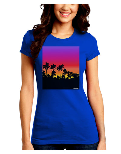 Palm Trees and Sunset Design Juniors Crew Dark T-Shirt by TooLoud-T-Shirts Juniors Tops-TooLoud-Royal-Blue-Juniors Fitted Small-Davson Sales