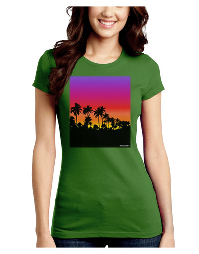 Palm Trees and Sunset Design Juniors Crew Dark T-Shirt by TooLoud-T-Shirts Juniors Tops-TooLoud-Kiwi-Green-Juniors Fitted X-Small-Davson Sales