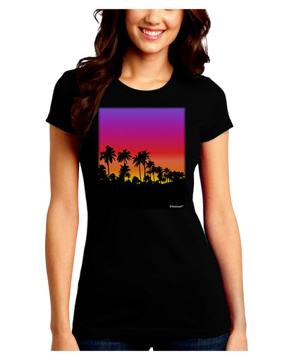 Palm Trees and Sunset Design Juniors Crew Dark T-Shirt by TooLoud-T-Shirts Juniors Tops-TooLoud-Black-Juniors Fitted Small-Davson Sales