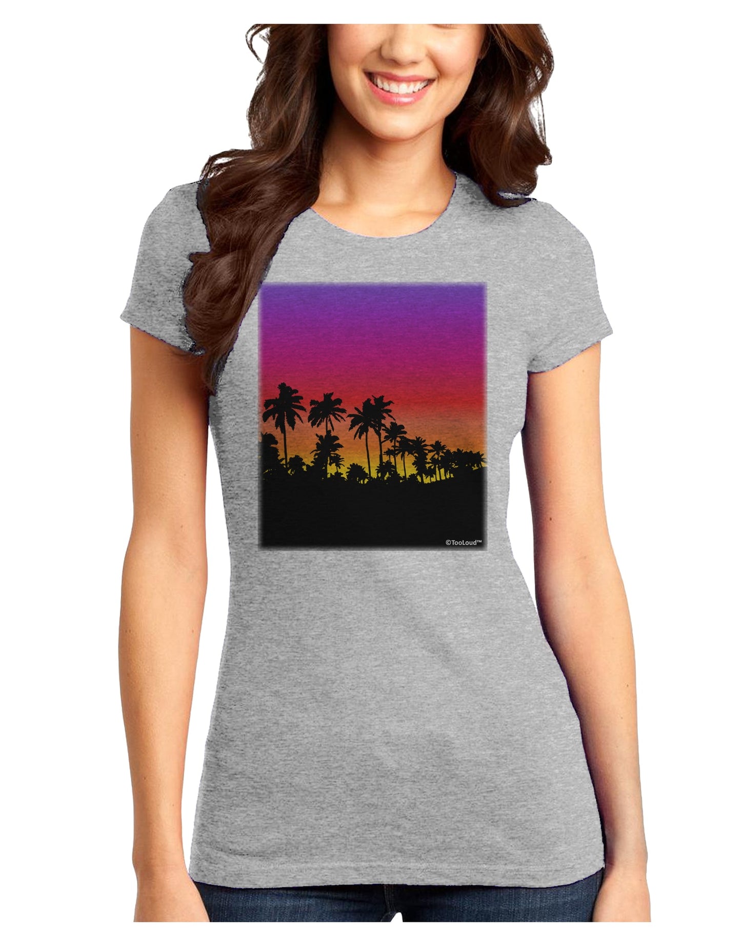 Palm Trees and Sunset Design Juniors T-Shirt by TooLoud-Womens Juniors T-Shirt-TooLoud-Ash-Gray-Juniors Fitted X-Small-Davson Sales