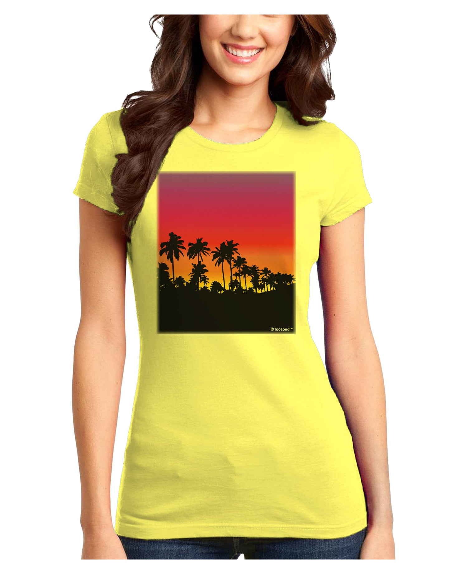 Palm Trees and Sunset Design Juniors T-Shirt by TooLoud-Womens Juniors T-Shirt-TooLoud-Yellow-Juniors Fitted X-Small-Davson Sales