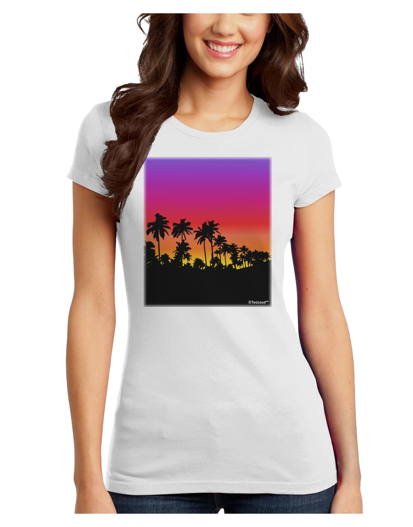 Palm Trees and Sunset Design Juniors T-Shirt by TooLoud-Womens Juniors T-Shirt-TooLoud-White-Juniors Fitted X-Small-Davson Sales