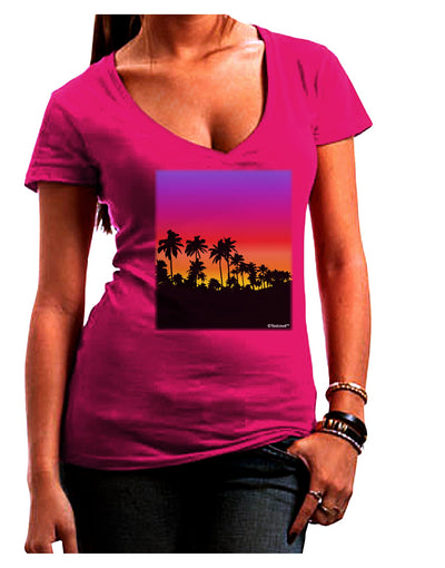 Palm Trees and Sunset Design Juniors V-Neck Dark T-Shirt by TooLoud-Womens V-Neck T-Shirts-TooLoud-Hot-Pink-Juniors Fitted Small-Davson Sales