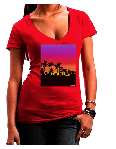 Palm Trees and Sunset Design Juniors V-Neck Dark T-Shirt by TooLoud-Womens V-Neck T-Shirts-TooLoud-Red-Juniors Fitted Small-Davson Sales