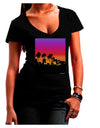 Palm Trees and Sunset Design Juniors V-Neck Dark T-Shirt by TooLoud-Womens V-Neck T-Shirts-TooLoud-Black-Juniors Fitted Small-Davson Sales