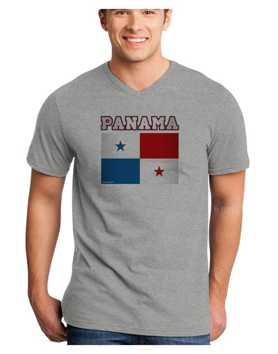 Panama Flag Adult V-Neck T-shirt-Mens V-Neck T-Shirt-TooLoud-HeatherGray-Small-Davson Sales