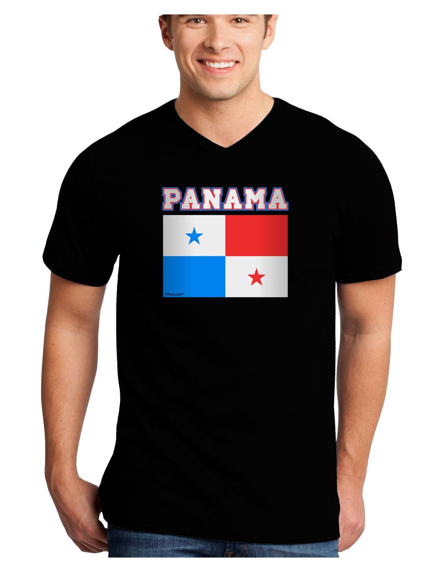 Panama Flag Dark Adult Dark V-Neck T-Shirt-TooLoud-Black-Small-Davson Sales