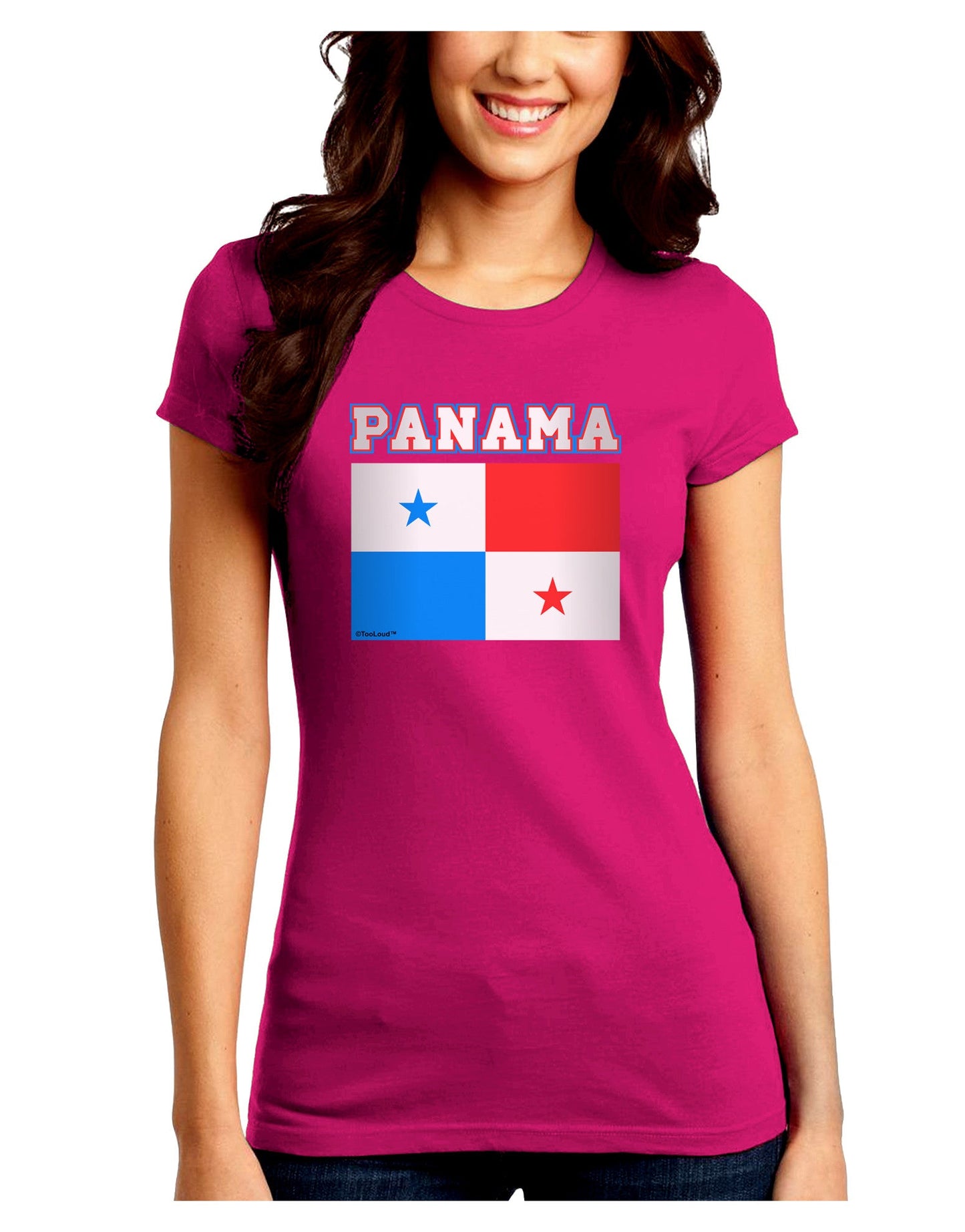 Panama Flag Dark Juniors Petite Crew Dark T-Shirt-T-Shirts Juniors Tops-TooLoud-Hot-Pink-Juniors Fitted Small-Davson Sales
