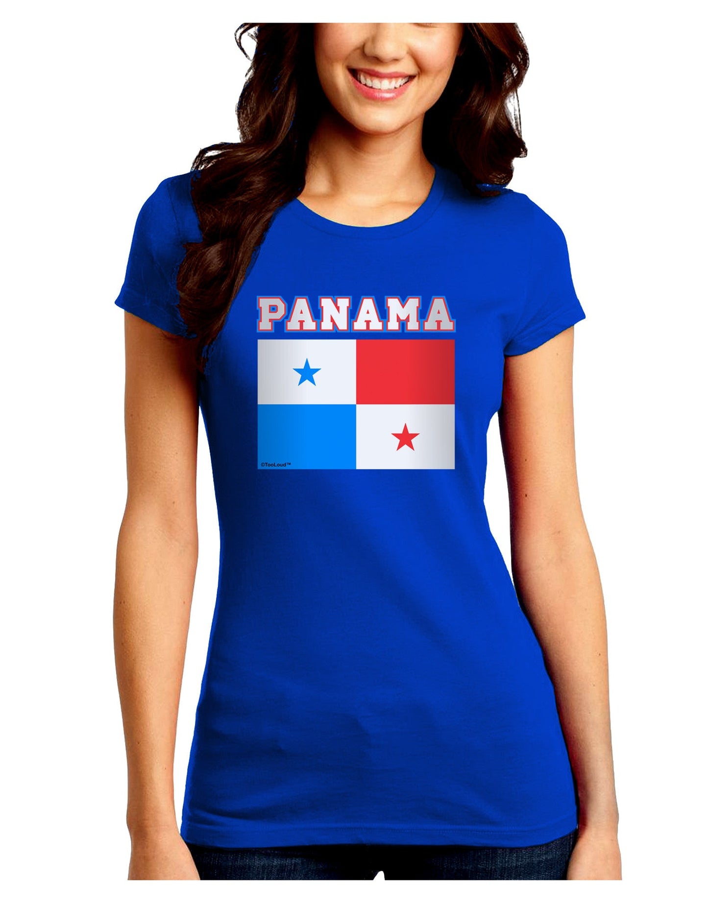 Panama Flag Dark Juniors Petite Crew Dark T-Shirt-T-Shirts Juniors Tops-TooLoud-Royal-Blue-Juniors Fitted Small-Davson Sales
