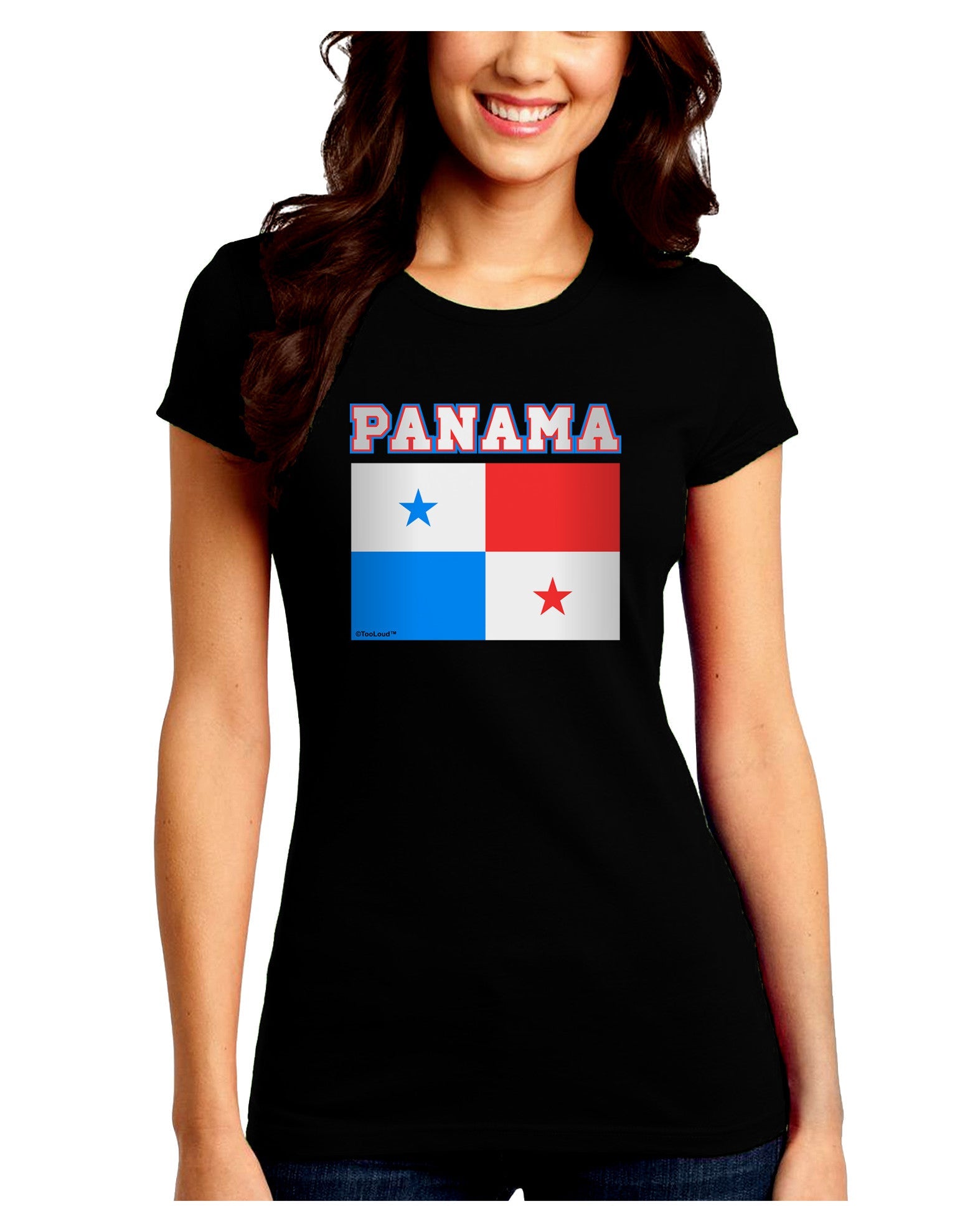 Panama Flag Dark Juniors Petite Crew Dark T-Shirt-T-Shirts Juniors Tops-TooLoud-Black-Juniors Fitted Small-Davson Sales